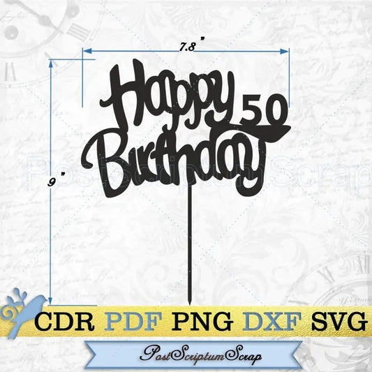 50th Cake topper svg vector printable digital for cricut anniversary clipart diy PostScriptum Scrap