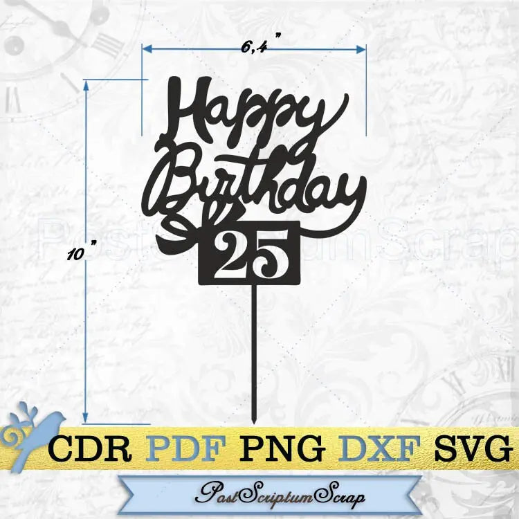 25th Topper svg printable happy birthday PostScriptum Scrap