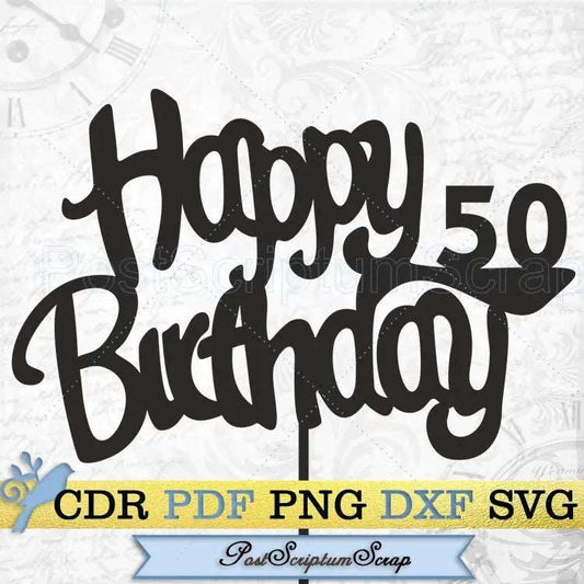 50th Cake topper svg vector printable digital for cricut anniversary clipart diy PostScriptum Scrap