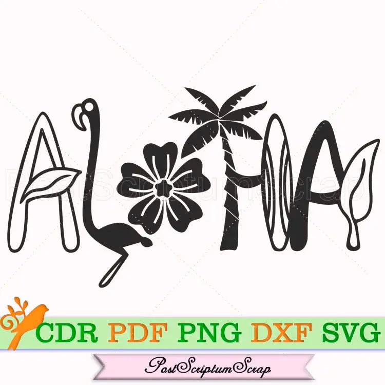 Aloha svg beach summer flower palm tree ocean tropical PostScriptum Scrap