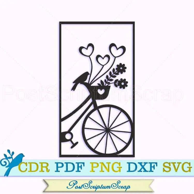 Bicycle girl svg birthday silhouette spring clipart travel cute flowers PostScriptum Scrap