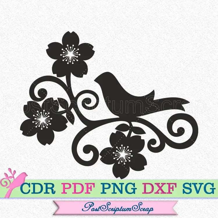 Bird spring clipart cherry svg flower blossom garden botanical PostScriptum Scrap