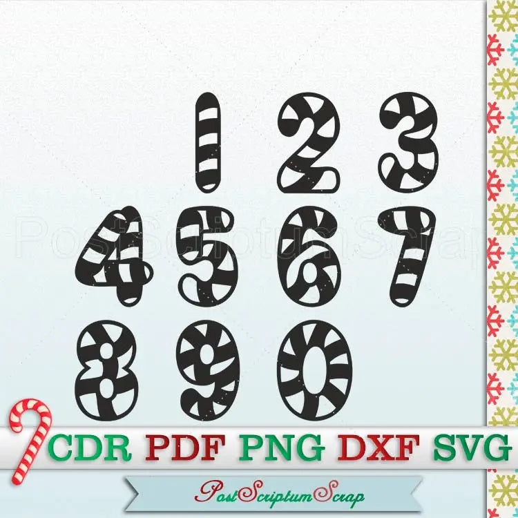 Candy cane numbers svg advent calendar christmas PostScriptum Scrap