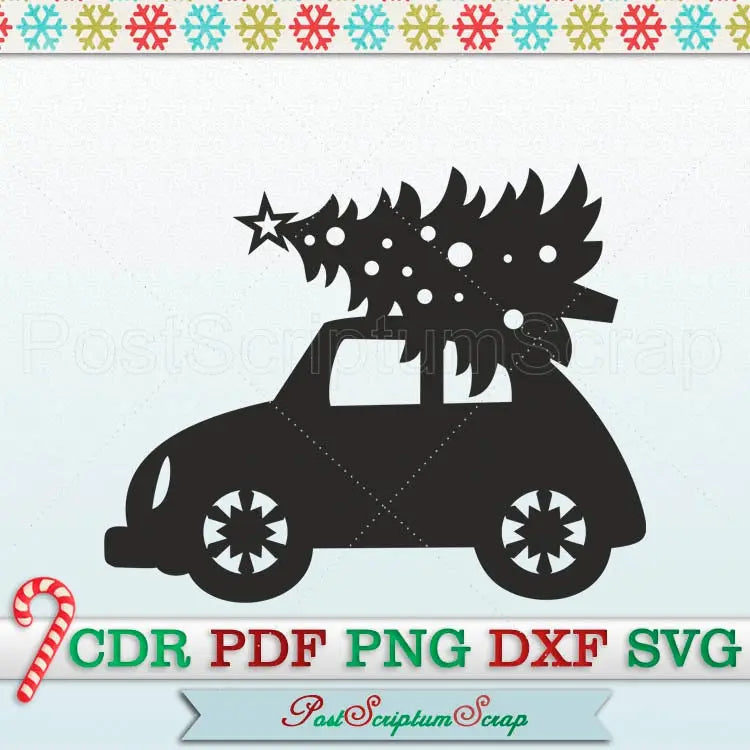 Car Christmas tree SVG cricut cut files xmas vector clipart PostScriptum Scrap