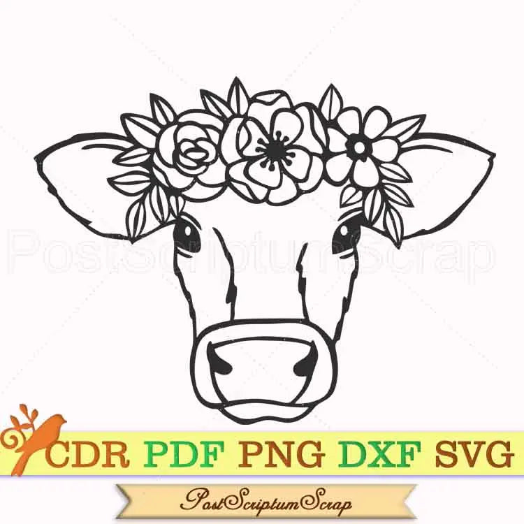 Cow face svg with flowers farm animal silhouette clipart PostScriptum Scrap