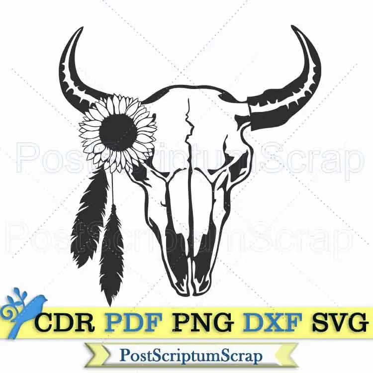 Cow skull sunflower svg png PostScriptum Scrap