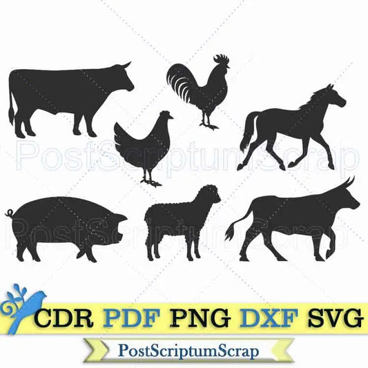 Farm animal svg cow pig chicken cute horse farmhouse sheep rooster png PostScriptum Scrap