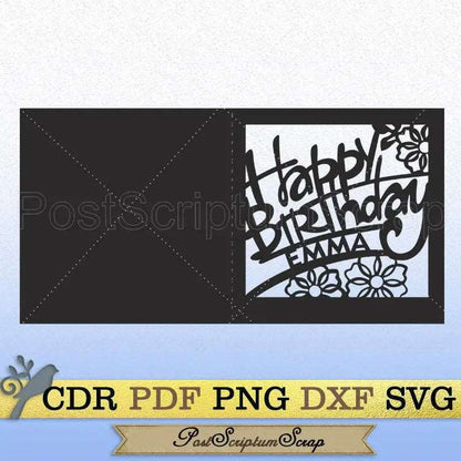 Happy Birthday Personalized digital Card svg silhouette cricut Party girl PostScriptum Scrap