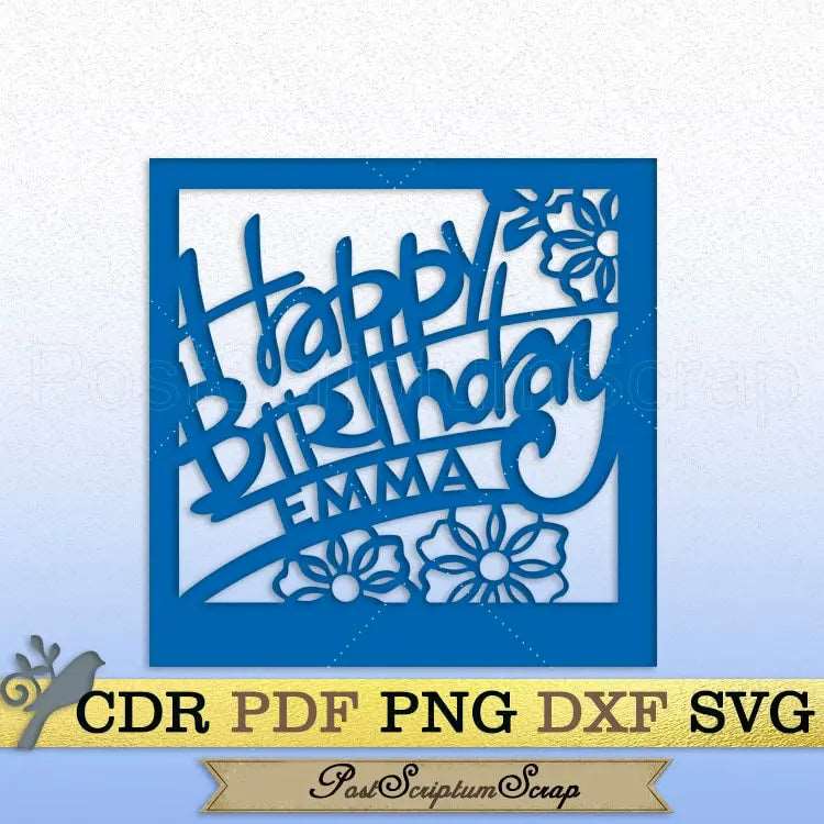 Happy Birthday Personalized digital Card svg silhouette cricut Party girl PostScriptum Scrap