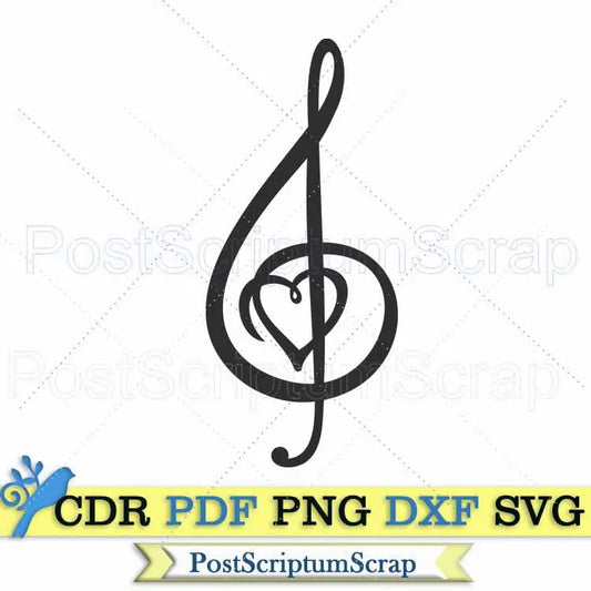 Heart musical svg Treble Clef wedding music cricut ornament dxf PostScriptum Scrap
