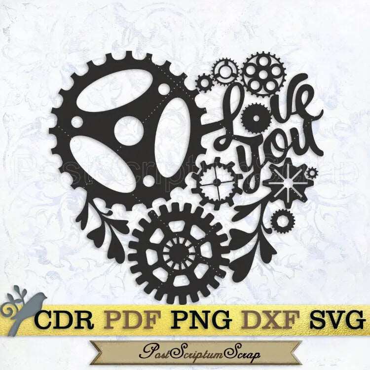 Heart steampunk svg clipart Love decor print wedding PostScriptum Scrap