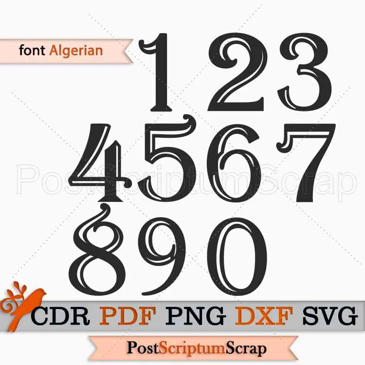 Numbers Algerian svg table Printable Vector birthday clipart wedding calligraphy PostScriptum Scrap