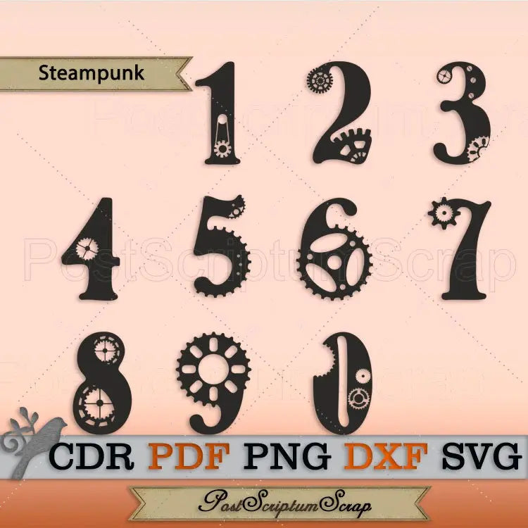 Numbers Steampunk clipart svg PostScriptum Scrap