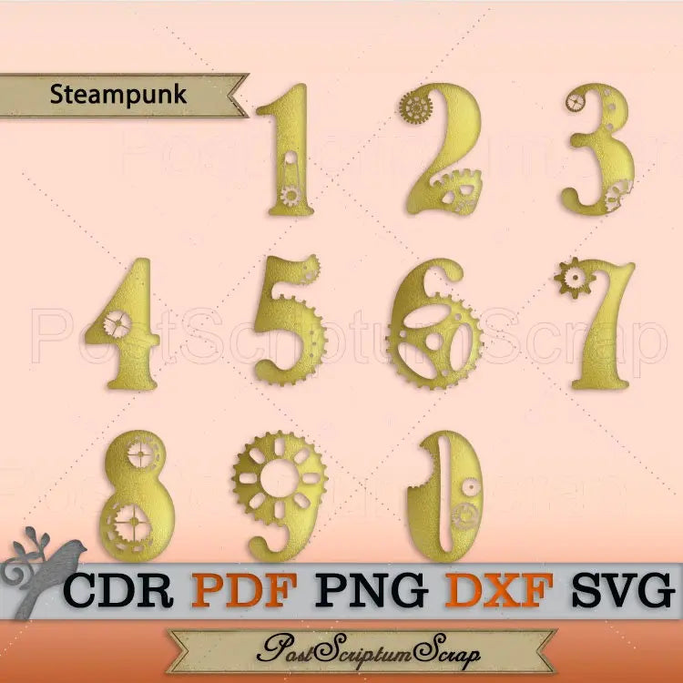 Numbers Steampunk clipart svg PostScriptum Scrap