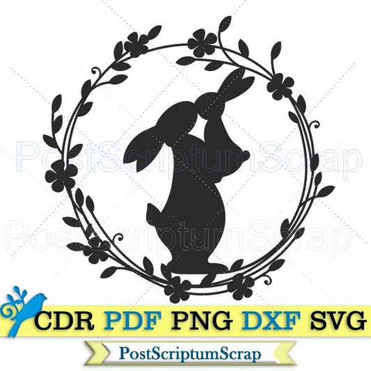 Rabbit Wreath svg easter spring floral bunny clipart silhouette kids PostScriptum Scrap