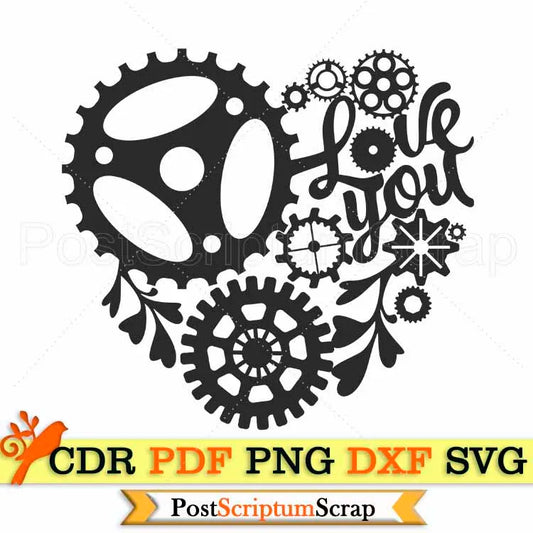 I LOVE YOU svg steampunk clipart heart design digital home decor