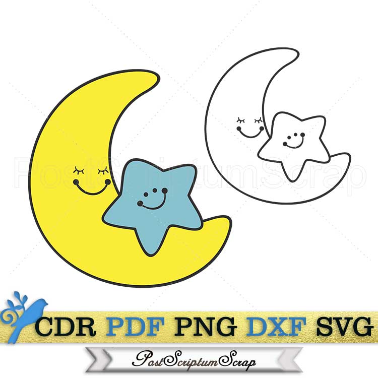 Moon and star svg kawaii clipart png baby shower