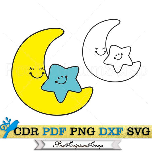 Moon and star svg kawaii clipart png baby shower