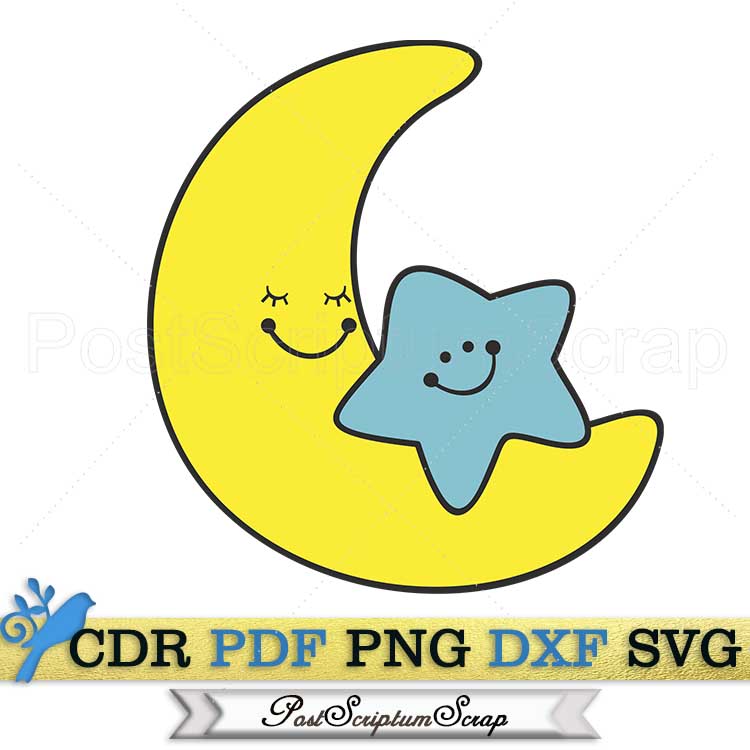 Moon and star svg kawaii clipart png baby shower