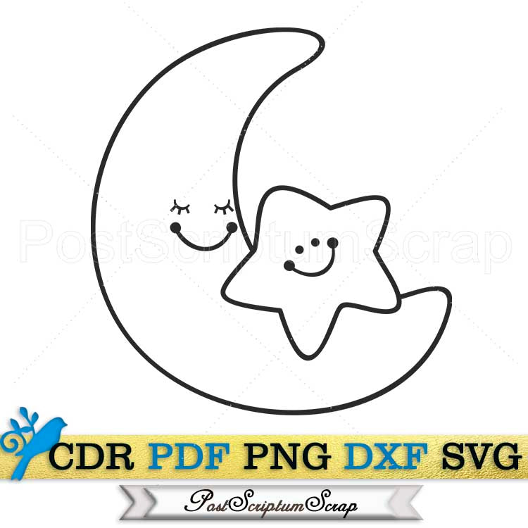 Moon and star svg kawaii clipart png baby shower