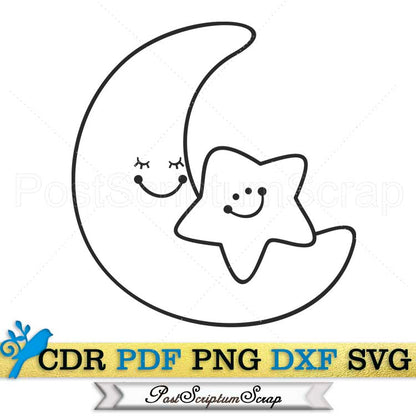 Moon and star svg kawaii clipart png baby shower